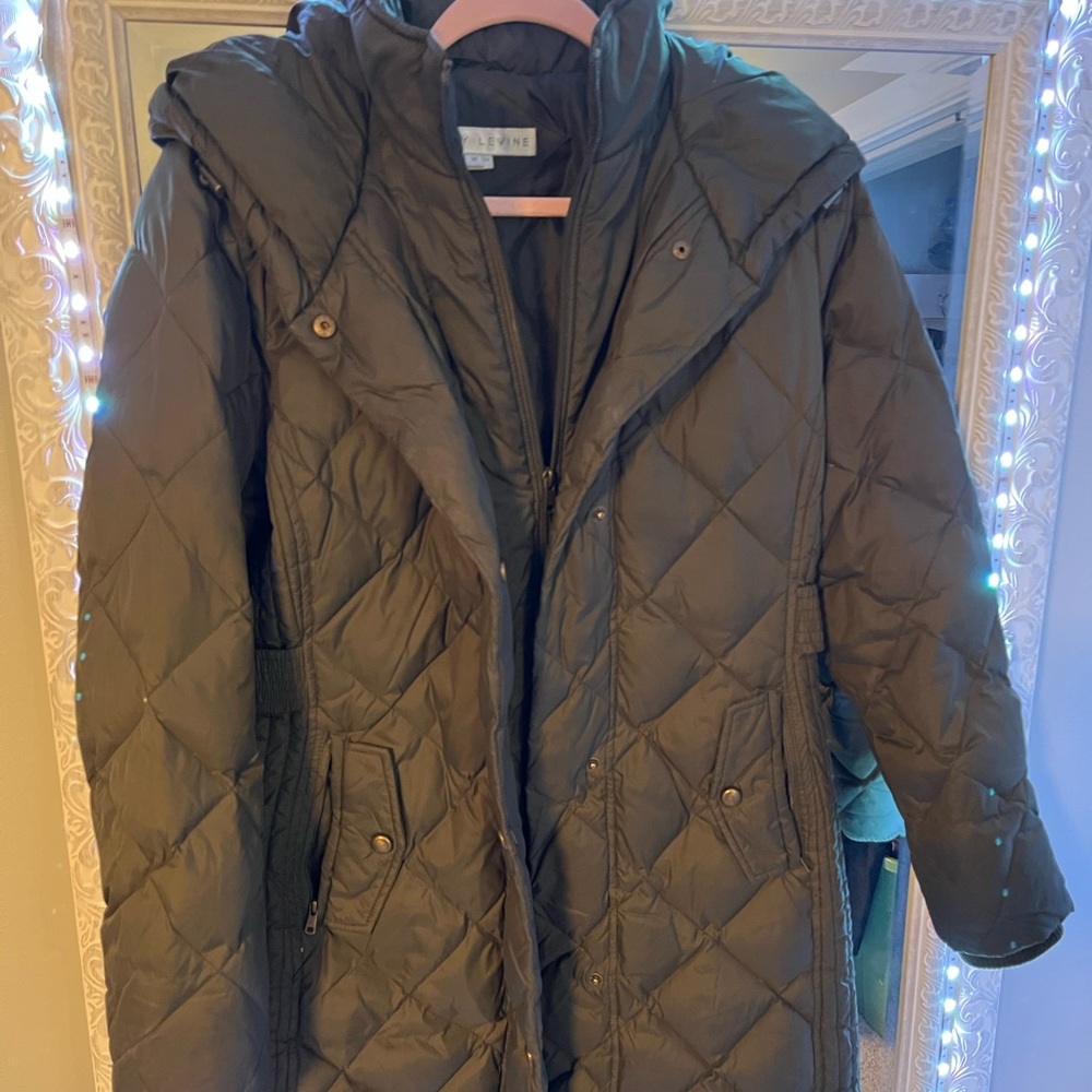 Olive green long puffer coat